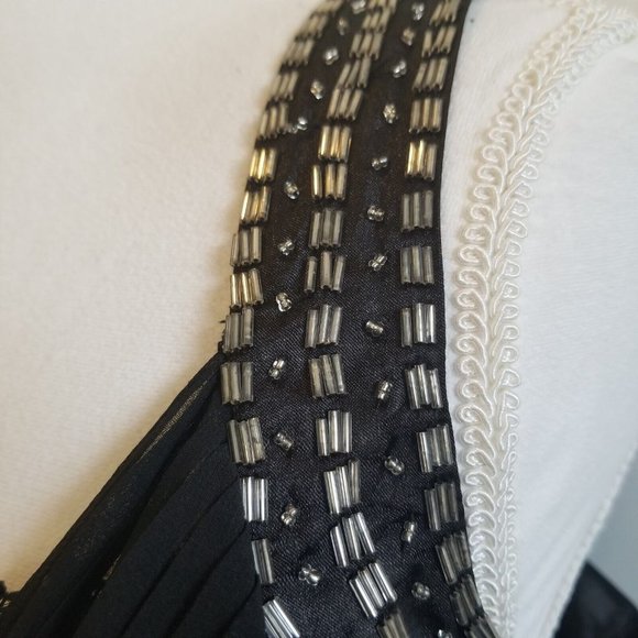 Womens Formal Long Dress Black Sleeveless Lace Beaded Chiffon Altered Sz XL - Picture 7 of 12